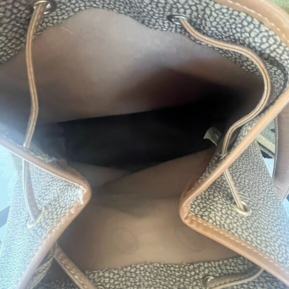 Borbonese Bucket Bag Leather/ Canvas Drawstring w/Pouch Vintage 1980 Italy - Picture 6 of 10